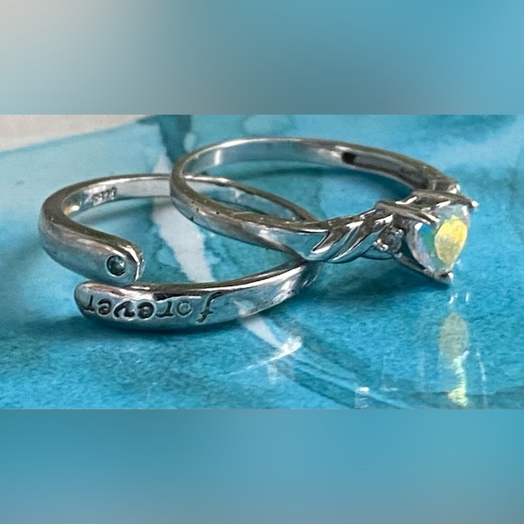 Pandora Sterling Silver Forever Promise Ring and Mystic Topaz Heart/CZ Ring - Picture 7 of 16